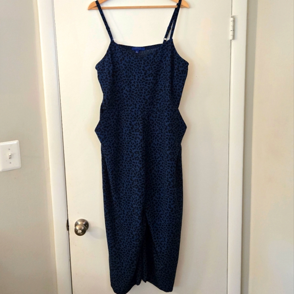 Apt 9 Blue Leopard Print Wide Leg Jumpsuit Size XL